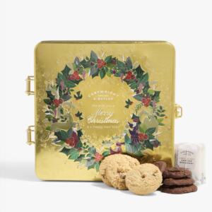 MERRY CHRISTMAS- ΧΡΥΣΟ ΜΕΤΑΛΛΙΚΟ ΚΟΥΤΙ ΜΕ ΜΠΙΣΚΟΤΑ ΚΑΙ ΦΑΚΕΛΑΚΙΑ ΤΣΑΙ 390GR